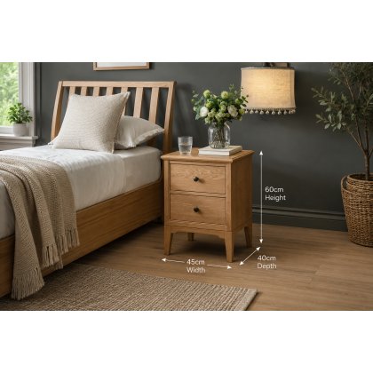 Gallery Direct Malvern Natural Oak 2 Drawer Bedside Table