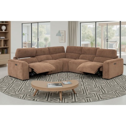 Summer 6 Seater Corner Sofa with Power Recliner and Headrest