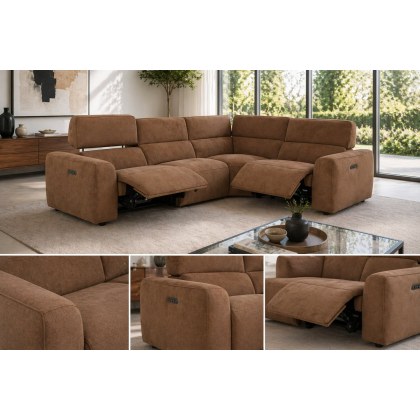 Summer 5 Seater Corner Sofa with Power Recliner and Headrest