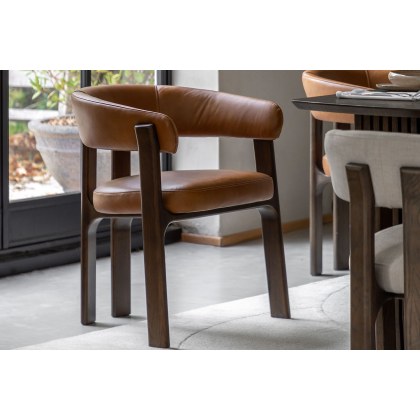 Gallery Direct Onda Walnut Dining Chair in Brown Leather Gallery Direct Onda Walnut Dining Chair in Brown Leather