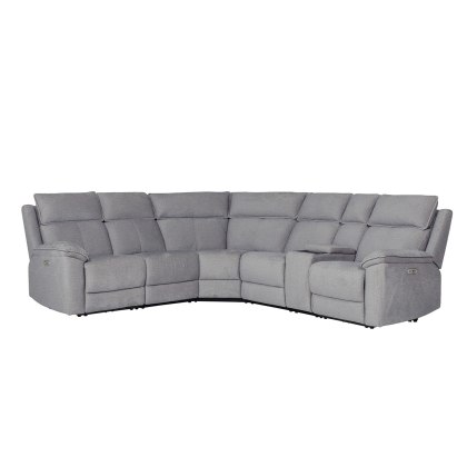 Blaine 5 Seater Electric Recliner Corner Sofa with Console in Greige Fabric