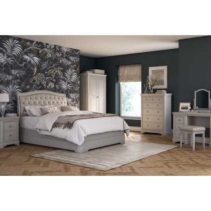Mabel Wooden Bed Frame with Buttoned Upholstered Headboard in Painted Taupe Finish