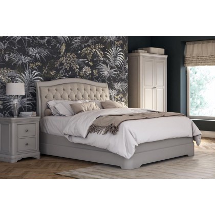 Mabel Wooden Bed Frame with Buttoned Upholstered Headboard in Painted Taupe Finish