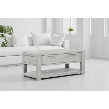 Amsterdam Washed Grey Oak 2 Drawer Coffee Table