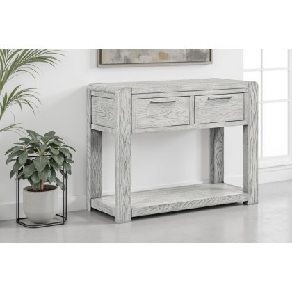 Amsterdam Washed Grey Oak 2 Drawer Console Table