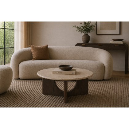 California Dark Oak Coffee Table with Travertine Top