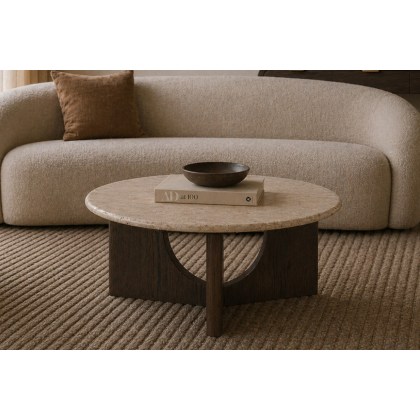 California Dark Oak Coffee Table with Travertine Top