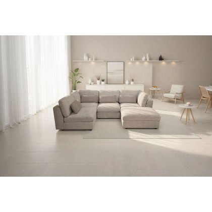 Madison 5 Seater Modular Corner Sofa in Light Grey Chenille with Storage Footstool