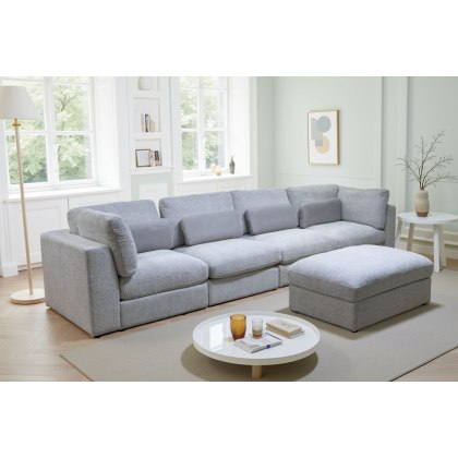 Madison 5 Seater Modular Corner Sofa in Light Grey Chenille with Storage Footstool