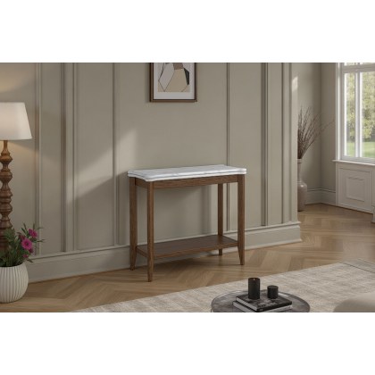 Florence Walnut Stained Oak 70cm Sofa Side Table with Marble Top
