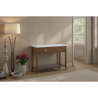Florence Walnut Stained Oak 100cm Console Table with Marble Top