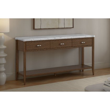Florence Walnut Stained Oak 150cm Large Console Table with Marble Top