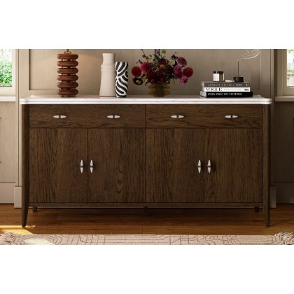 Florence Walnut Stained Oak Large 160cm Sideboard with Marble Top