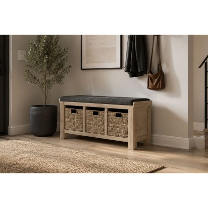 Normandy White Wash Storage Hallway Bench