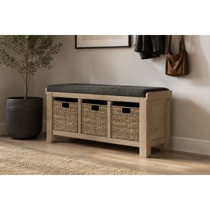 Normandy White Wash Storage Hallway Bench