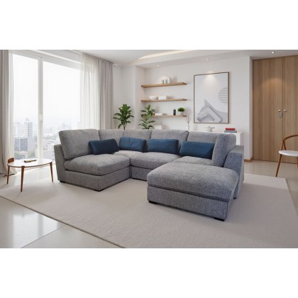 Madison 5 Seater Modular Corner Sofa in Grey Chenille with Storage Footstool Madison 5 Seater Modular Corner Sofa in Grey Chenille with Storage Footstool