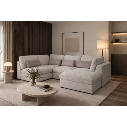 Madison 5 Seater Modular Corner Sofa in Grey Chenille with Storage Footstool