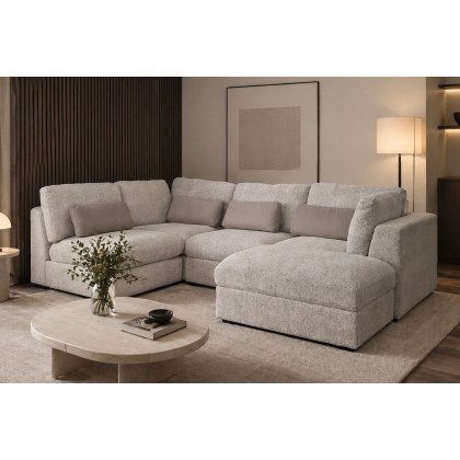 Madison 5 Seater Modular Corner Sofa in Grey Chenille with Storage Footstool