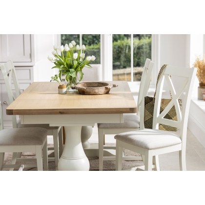 Burford Painted Oak Upholstered X-Back Dining Chairs (Pair)