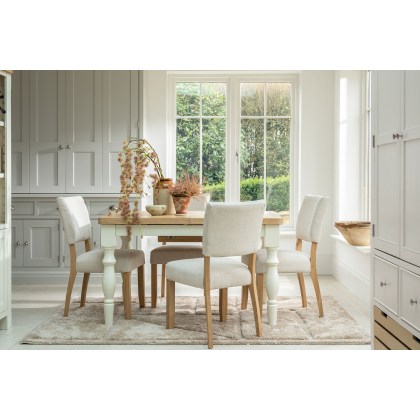 Burford Painted Oak 130-180cm Ext Dining Table Set + 4 Upholstered Chairs