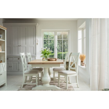 Burford Painted Oak 160-200cm Ext Pedestal Dining Table Set + 4 X-Back Chairs