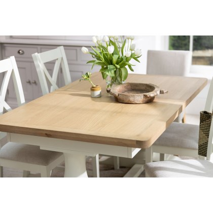 Burford Painted Oak 160-200cm Ext Pedestal Dining Table Set + 4 X-Back Chairs