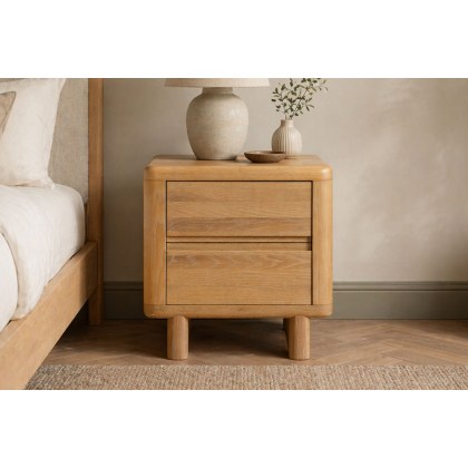 Flynn Natural Oak 2 Drawer Bedside Table