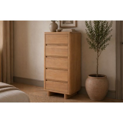 Flynn Natural Oak 5 Drawer Tall Chest ff Drawers