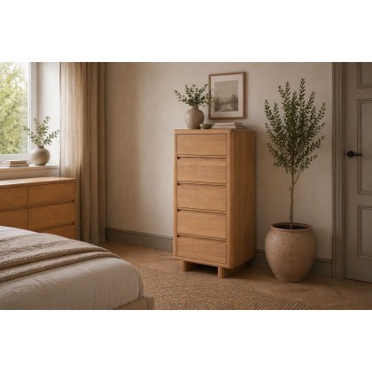 Flynn Natural Oak 5 Drawer Tall Chest ff Drawers