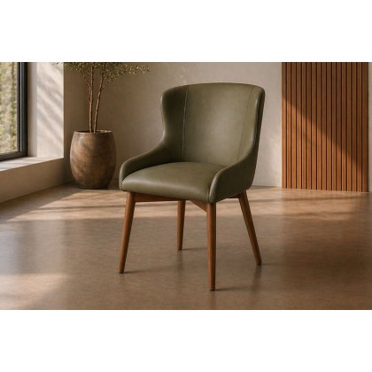 Logan Green PU Leather Curved Back Dining Chair with Ash Legs (Pair)
