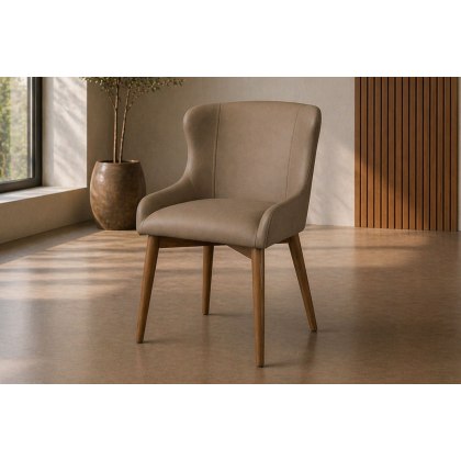 Logan Taupe PU Leather Curved Back Dining Chair with Ash Legs (Pair)