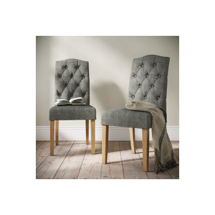 Chelsea Fabric Buttoned Back Dining Chair in Grey (Pair)