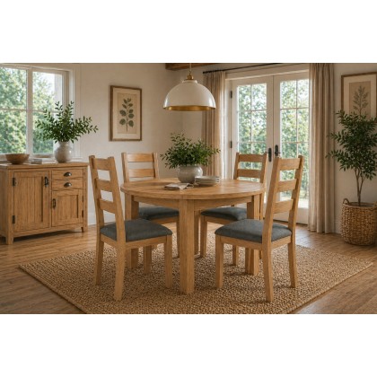 Burford Country Oak Round 120-160cm Extending Dining Table Set & 4 Chairs Burford Country Oak Round 120-160cm Extending Dining Table Set & 4 Chairs