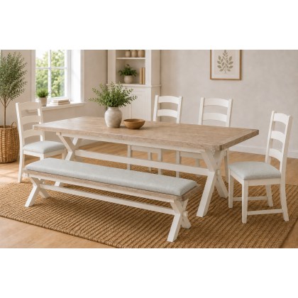 Windsor Country Oak Painted Cross-Leg 200-245cm Ext Dining Table Set