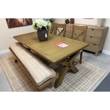 Ex-Display Truro - Smoked Oak 2.0m Cross Leg Extending Dining Table + 2.0m Bench Natural + x4 Cross 