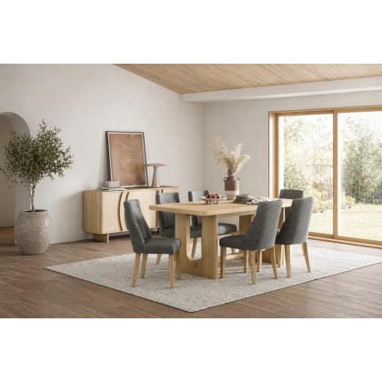 Cara Oak Large 200-245cm Extending Dining Table Set + 6 Luna Dining Chairs in Charcoal