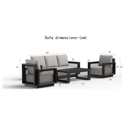 Ikos 5 Seater Luxury Lounge Set in Onyx Architectural Aluminium & Slat Table