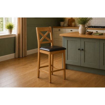 Salisbury Waxed Premium Oak Bar Stool with Seat Pad (Pair)
