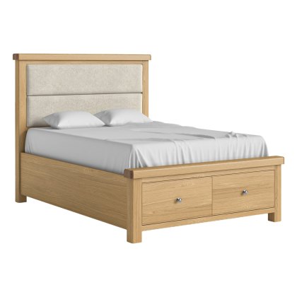 Normandy Chunky Country Oak Storage Bedframe with Cream Fabric Headboard Normandy Chunky Country Oak Storage Bedframe with Cream Fabric Headboard