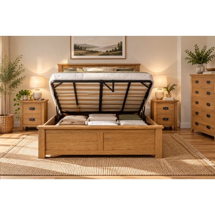 Salisbury Waxed Premium Oak Gas Lift Ottoman Storage Bedframe