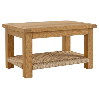 Salisbury Waxed Premium Oak Coffee Table with Woven Rope Shelf