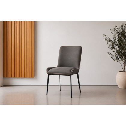 Rebecca Textured PU Leather Dining Chair in Grey (Pair) Rebecca Textured PU Leather Dining Chair in Grey (Pair)