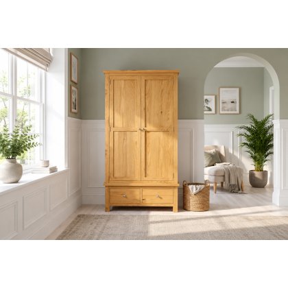 Dorset Oak Double Wardrobe With 2 Drawers