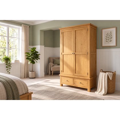Dorset Oak Double Wardrobe With 2 Drawers Dorset Oak Double Wardrobe With 2 Drawers