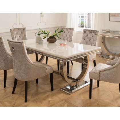 Arianna Cream Marble 180cm Dining Set - Table + 6 Belvedere Pewter Chairs
