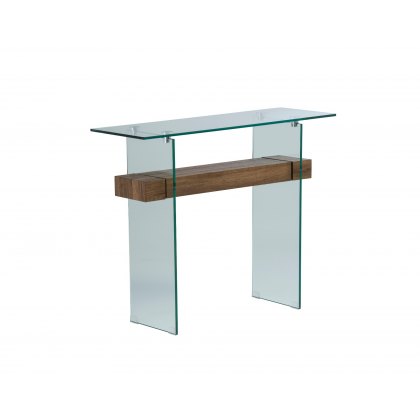 Aria Glass Console Table in Brown Oak Finish