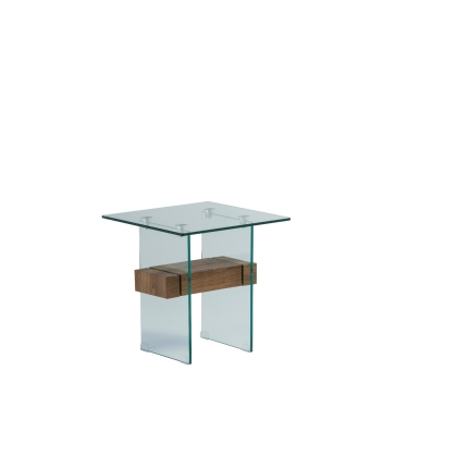 Aria Glass End Table in Brown Oak Finish