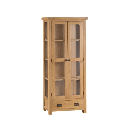 Light Rustic Oak Display Cabinet With Glass Doors