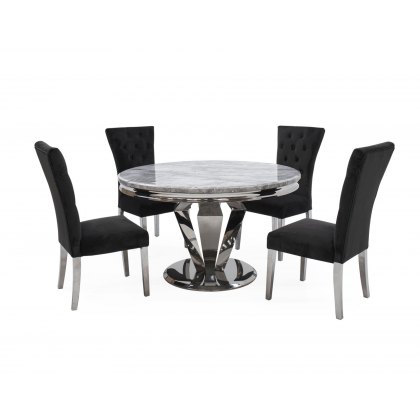 Arturo Compact Round Dining Table with Grey Marble Top