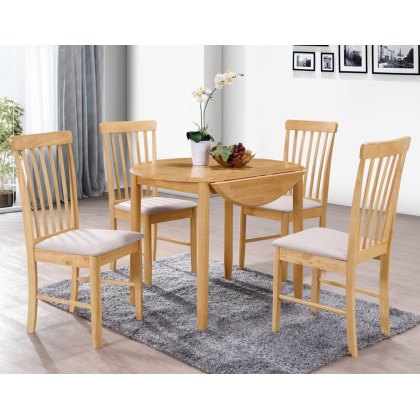Alaska Oak Round Drop Leaf Dining Table Set & 4 Chairs
